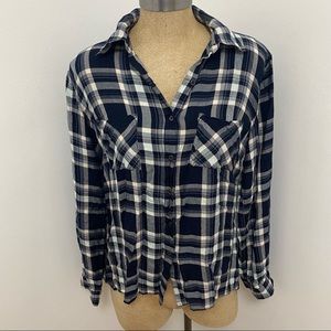 Knox Rose Navy Blue Plaid Fall High Tow Top
